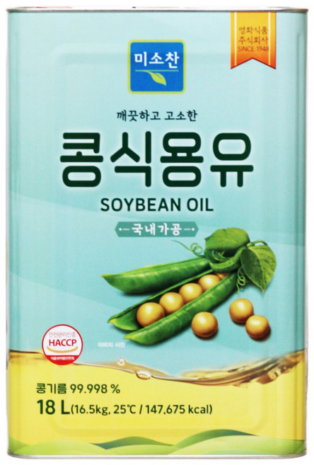 영화식품 미소찬 콩식용유 대용량 업소용, 1개, 18L