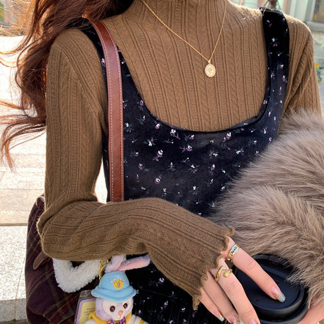 LUCHE 반폴라 물결넥 니트 이너티 골지 스판 데일리 긴팔티