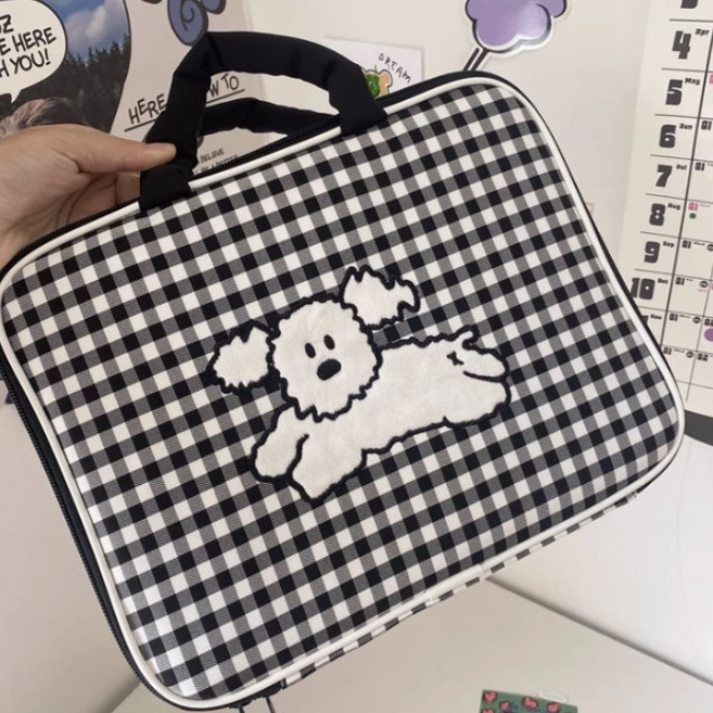 일공공팔 귀여운 케릭터 컴퓨터 아이패드 가방, 블랙, 1개
