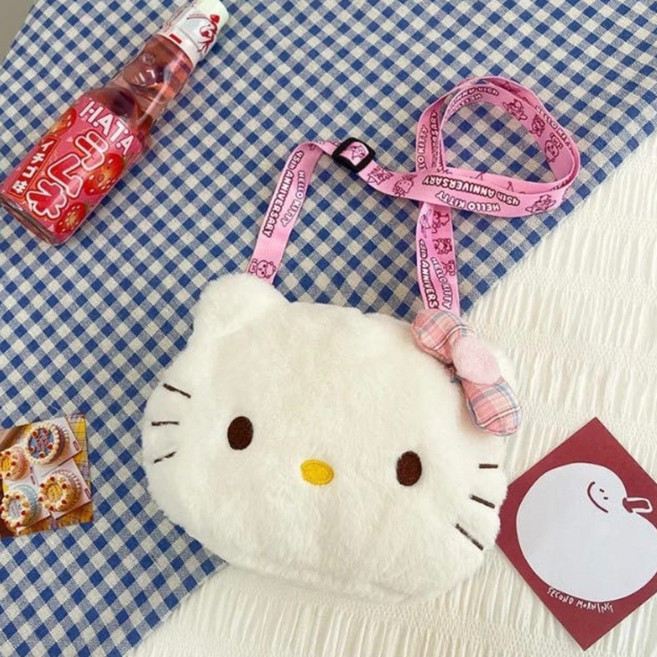 산리오 쿠로미 헬로키티 미니 크로스백 인형 얼굴 가방 밍크 털가방 퍼가방 헬로키티