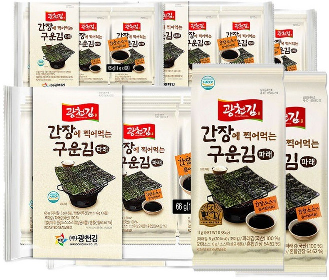 광천김 간장에 찍어 먹는 구운 파래 무조미 식탁김 11gx12봉_간장소스포함, 11g, 12개