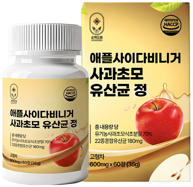 순백드림 애사비 애플 사이다 비니거 사과 초모 유산균 2개월 60 정, 1개, 60정