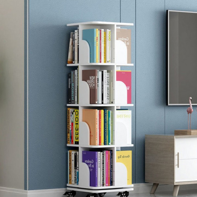 루스리더 공간절약 360도 회전 이동식 책꽂이 책장 자가조립 RG6, 4단, 화이트