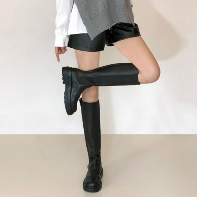모노소울 라티나 뒷지퍼 밴딩 첼시부츠 통굽 롱부츠