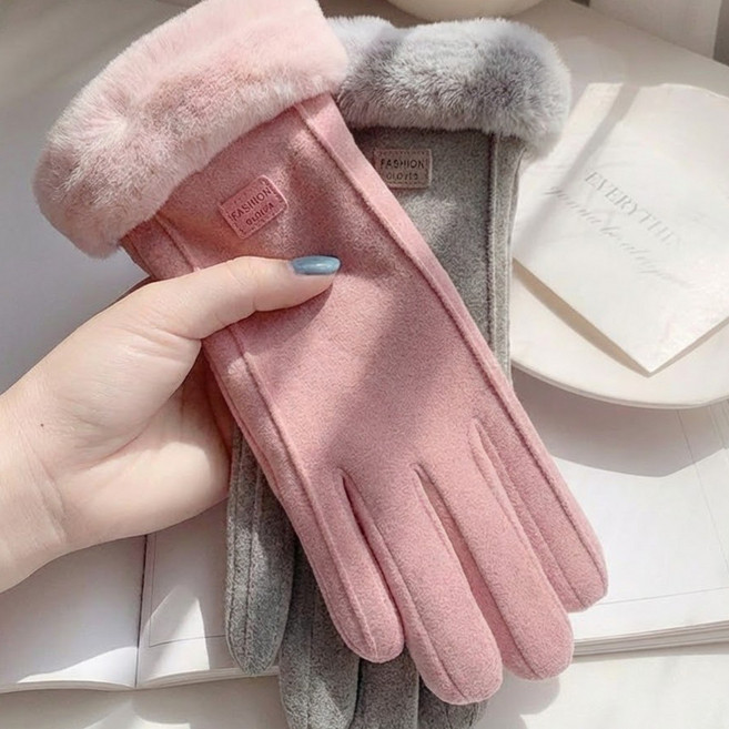 1+1 예쁘고 따뜻한 여성 겨울 스웨이드 장갑 스마트폰 터치 방한 기모
