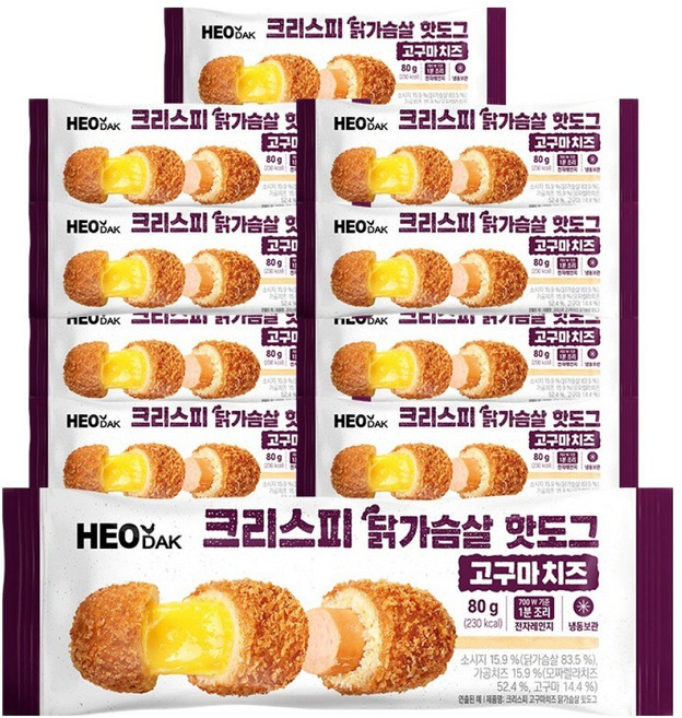 허닭 크리스피 닭가슴살 핫도그 고구마치즈, 10개, 80g