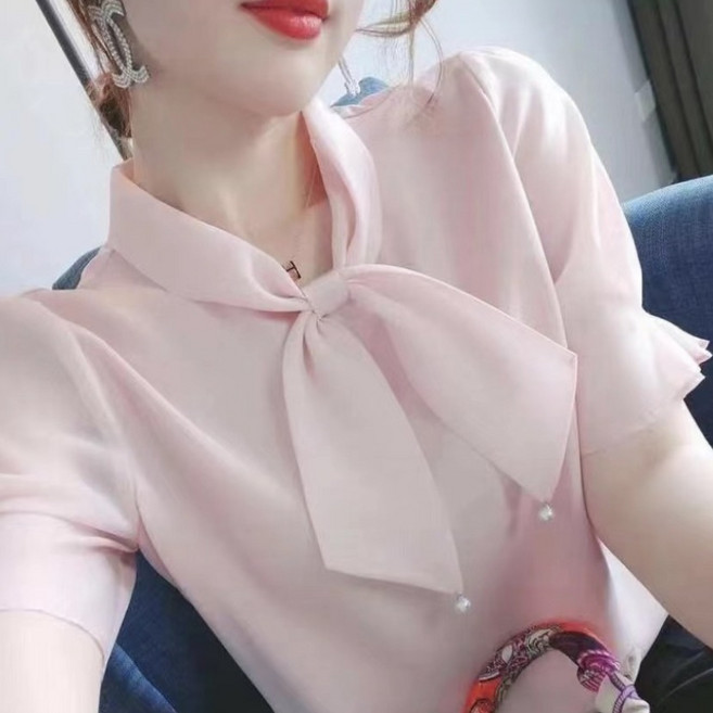 빌리즈빈 여성 러블리 리본 쉬폰 반팔 블라우스 T908