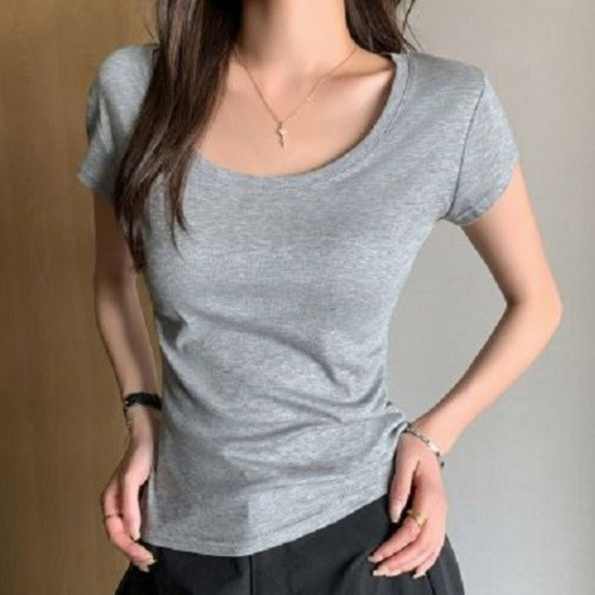 슬림핏 U넥 텐셀 반팔 티셔츠 체형보정 무지 기본 이너티