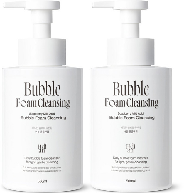 [모공 노폐물 98% 세정] 1+1 헤디안 버블 폼클렌징 대용량 저자극 세안제 약산성 폼클렌저 여성 폼클렌징 1위, 2개, 500ml