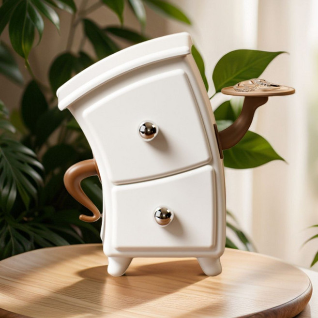 하루꾹 화장품 수납정리함 서랍형 악세서리 보관 책상장식, 화이트, 1개