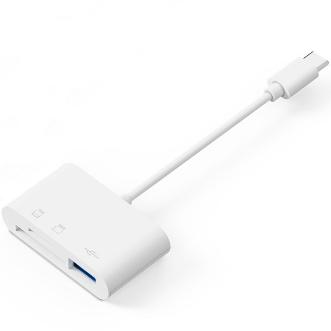 아이엠듀 C타입 3 in 1 USB TF SD카드 리더기, 화이트, 1개