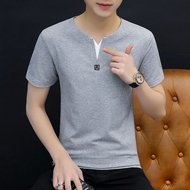 2벌 / 1벌 남자 여름 브이넥 반팔티 패션 남성 배기 면탑