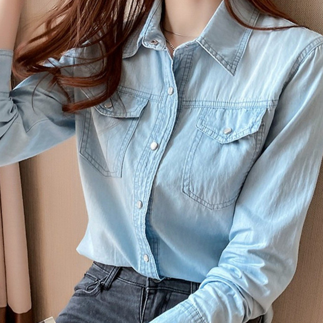 브엘세바 여성 긴팔 데님 셔츠 봄가을 청남방 재킷