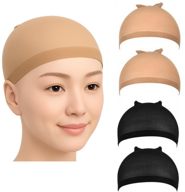 이음모음 매듭없는 고탄력 가발망, 검정색 2p+스킨색 2p, 1개