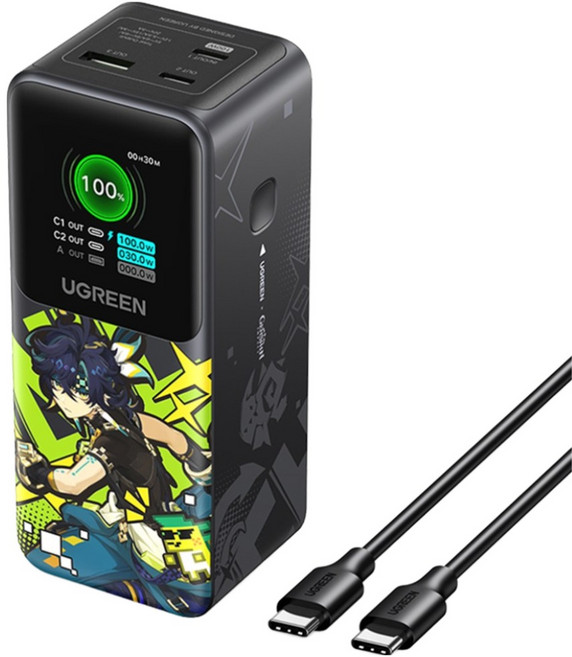 유그린 x 원신 키니치 PD PPS 대용량 보조배터리 130W 20000mAh + 키링 증정 스마트폰 노트북 고속충전, 35524GI