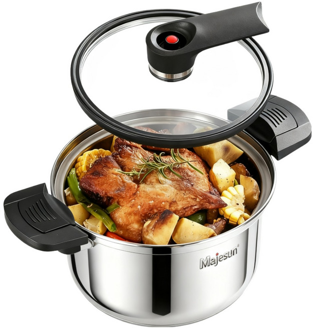 Majesun스테인리스 통3중 진공가마솥인덕션 겸용 저압냄비 곰솥/전골냄비 다용도 압력냄비, 1개, 본색, 20cm