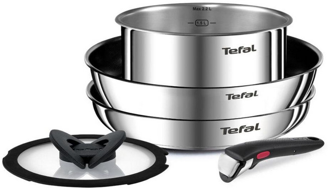 테팔 매직핸즈 인덕션 티타늄2X 뉴이모션 멀티 5P 세트, 1개, 5종(팬24+볶음팬26+냄비18+밀폐뚜껑18+손잡이), 스테인리스 스틸