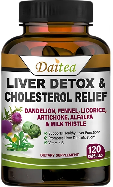 간 해독 및 콜레스테롤 건강 지원 보충제 - 간 기능 인슐린 건강 해독 지방산 대사 담낭 건강 및 소화 개선을 지원하는 민들레 회향 아티초크 밀크시슬 함유, 1박스, 120정 - 쿠팡