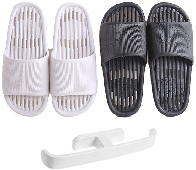 브로상회 남여공용 폭신폭신한 물빠짐 미끄럼방지 호텔식 욕실화+욕실화걸이 세트, 1개, 블랙+다용도걸이