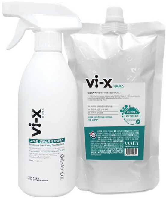 바이엑스 Vi-X 안전한 분사형 소독제 500ml 살균스프레이 소독수 미산성차아염소산수 HOCL 뿌리는소독제, 1세트