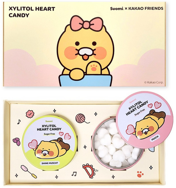 춘식이 자일리톨 캔디 2종 선물세트 피치 샤인머스캣 핀란드 무설탕 사탕, 1세트, 80g
