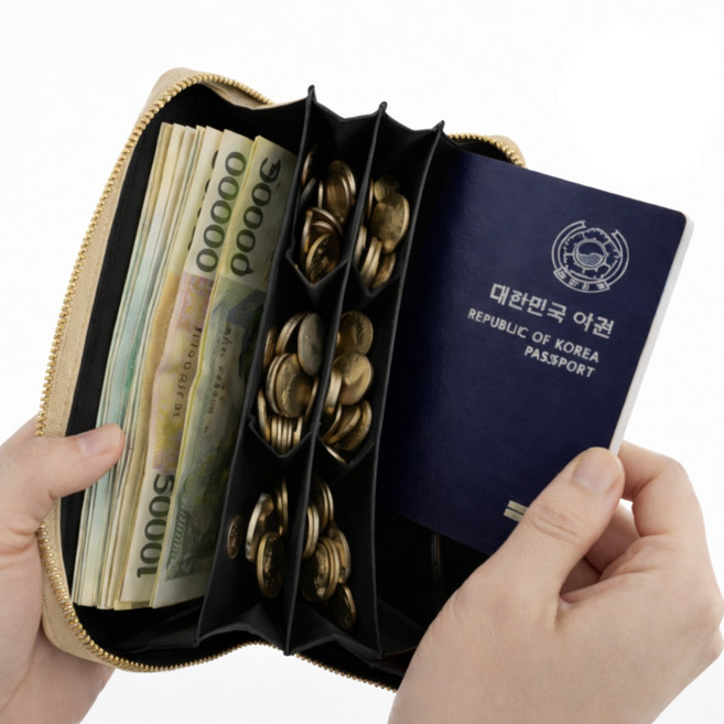 올모먼트 일본동전지갑 엔화 RFID차단 해킹방지 여권케이스 소가죽 프리미엄 여행용 베트남 동지갑