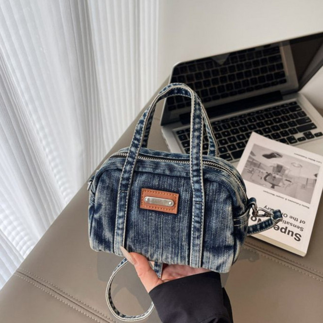 COSYEVNO 데님 크로스백 트랜드 복고풍 통근 대용량 여사 핸드백