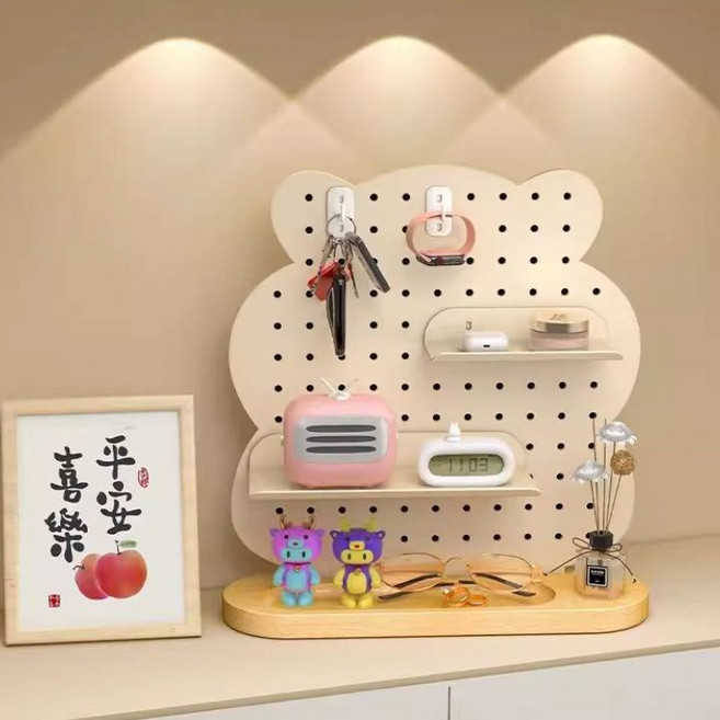 收納集市 桌面洞洞板置物架 卡通造型多功能收納架 玄關化妝桌創意擺件, 1個, 【如需其他洞洞板配件，請聯係客服】