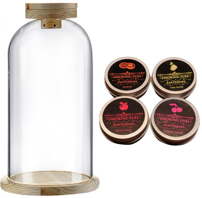 칵테일 스모크 커버 유리 돔 분자 믹솔로지 훈연기 분자요리, 1개, 옵션1. 풀세트(스모커,커버,오크칩4종)