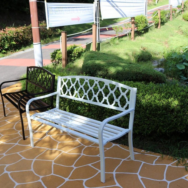야외용 정원 공원 테라스 철제 벤치 의자 뉴허니벤치, 화이트(흰색)