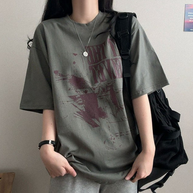 빈티지 엣더 프린팅 반팔티 오버핏티셔츠