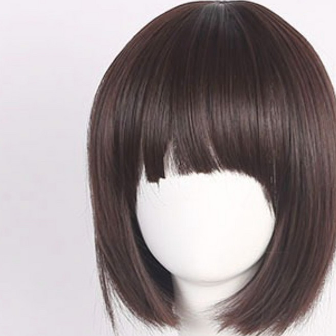 미즈코스 앞머리 단발 통가발 보브컷 여자 스타일 풀뱅 머리 커트, 블랙, 1개