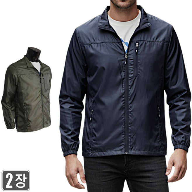 1+1 웨어몬 봄여름가을 가성비 바람막이 자켓 WF-131 지퍼포켓 등산 외출 일상복