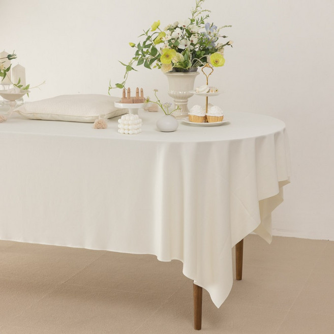 행사용테이블보 행사테이블보 무지식탁보 기업 박람회 배경천 방수 캠핑식탁보 협탁보 매대보, 4인테이블(270X155), Ivory