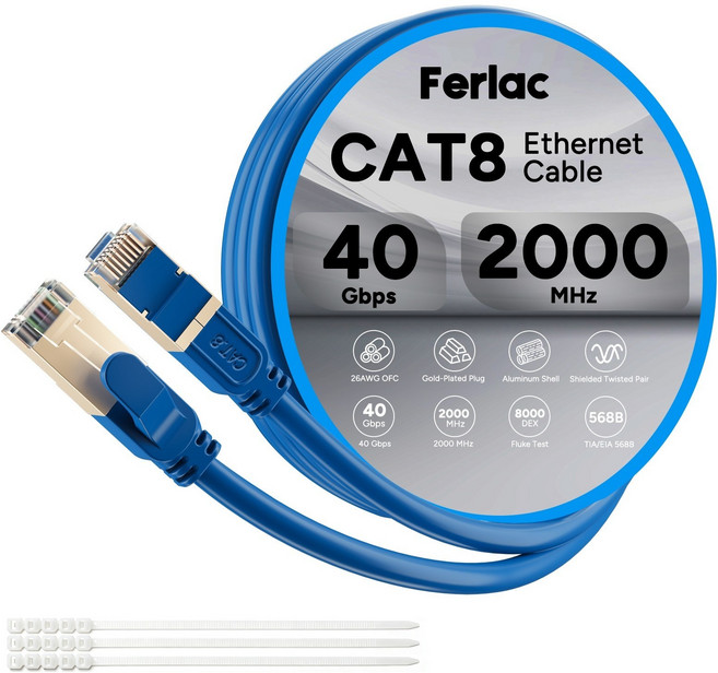 5위 - Ferlac CAT.8 SFTP 랜케이블 40Gbps 초고속 인터넷 랜선, 1m, 1개, 블루