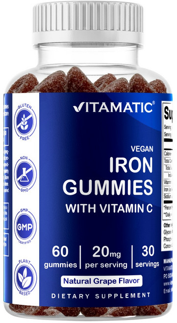 비타매틱 철분 구미 20mg + 비타민 C 함유 - 포도맛 - 비건 구미 60정, 1개, 60회분
