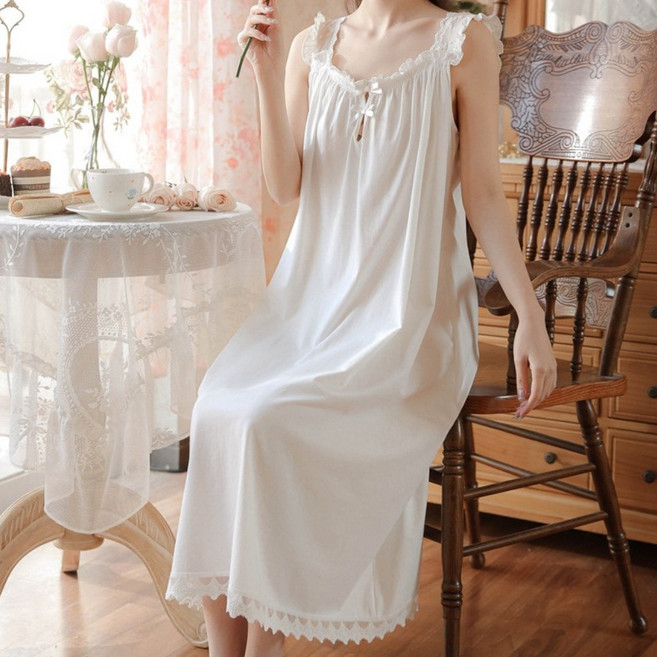 이자벨 화이트 민소매 나시 순면 원피스잠옷 여름잠옷