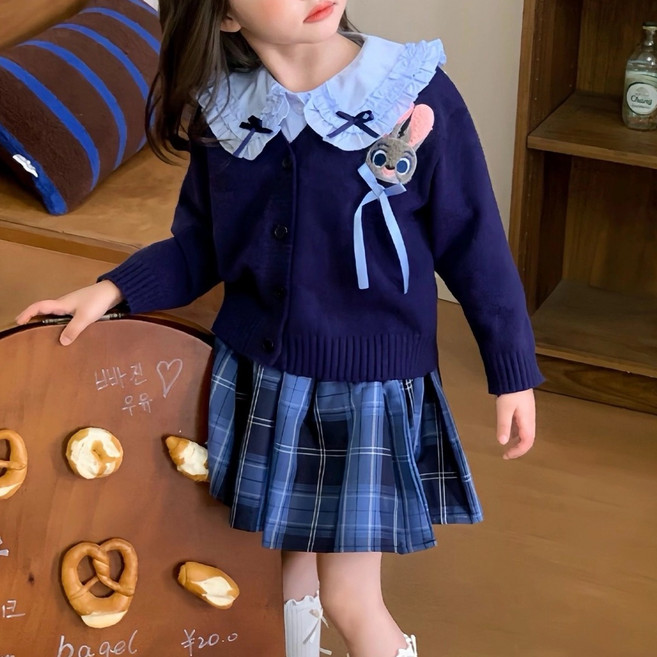 라움리에 여아 주토피아 주디 스쿨룩 등원룩 가디건 셔츠 치마 상하 세트
