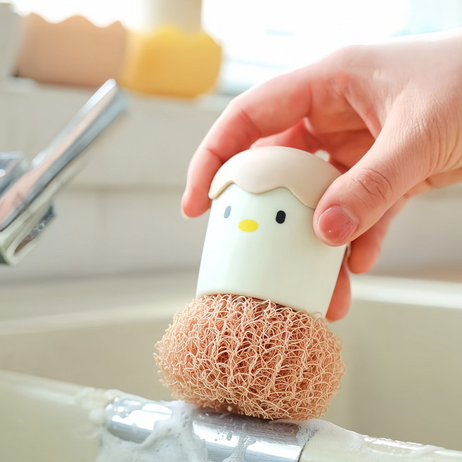 비와이 병아리 손잡이 주방솔 리필포함, 핑크, 1개