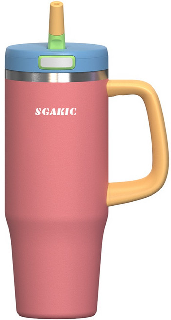 SGAKIC 원터치 보온보냉 텀블러 손잡이 차량용 대용량 빨대 물병, 워터멜론, 1개, 1000ml