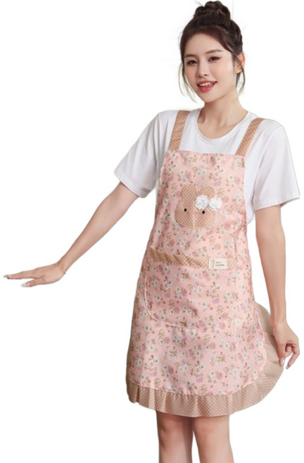베네피온 주방 예쁜 꽃무늬 앞치마 순면, 1개, 핑크