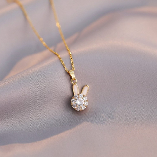 멜로이브 회전하는 토끼 반지 귀걸이 세트 여성 목걸이 데일리 14k 도금 선물