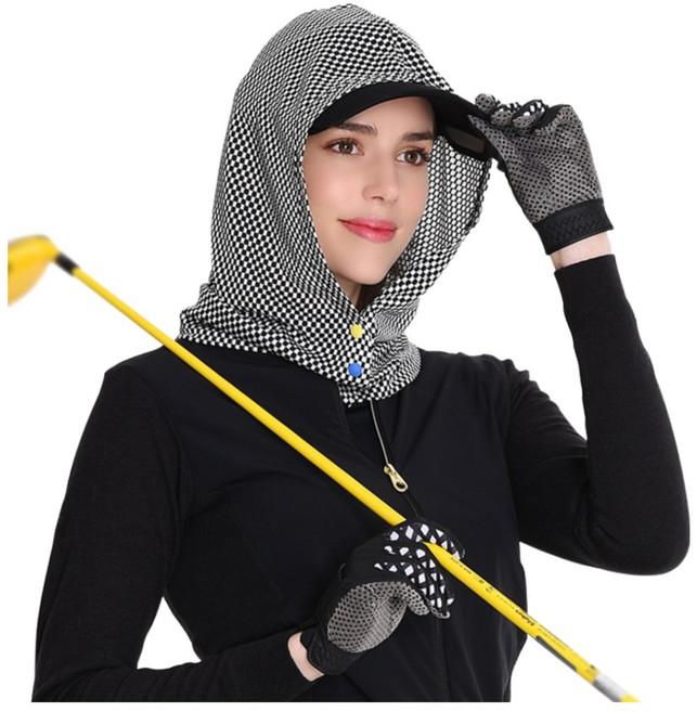 [머시매][무료배송]통풍메쉬 후드 뒷목가리개 골프 아웃도어 햇빛가리개, 블랙체크, 1개, FREE