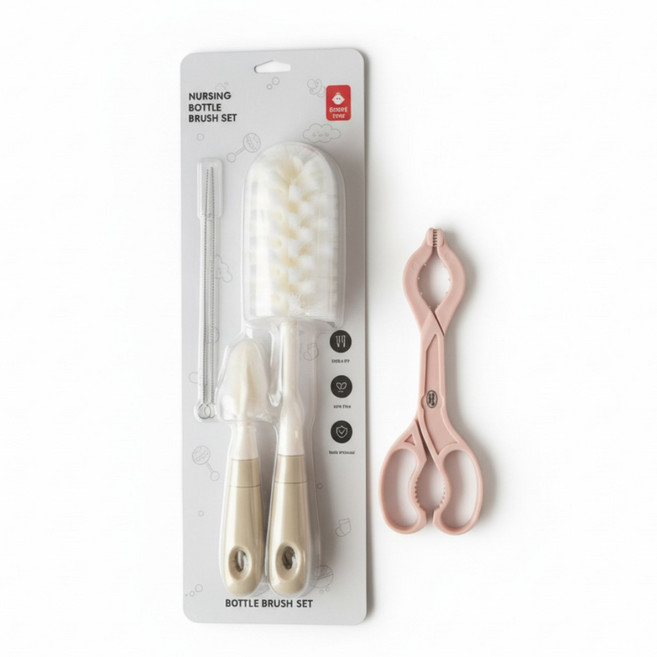 ELSE엘스스펀지젖병솔세트+집게/치코실리콘브러쉬/치코브러쉬SET/젖꼭지솔, 엘스젖병솔+젖병집게핑크, 1세트