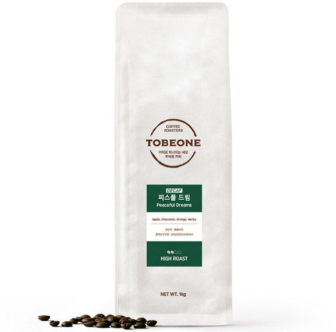 투비원커피 I 피스풀 드림(디카페인), 8개, 1kg, 홀빈(분쇄안함)