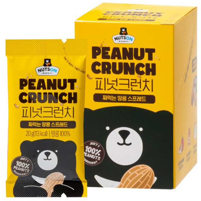 [넛츠온]넛버터 스프레드 스틱 피넛크런치/ 무첨가 땅콩버터/ 무가당 땅콩버터 스틱, 1박스, 200g