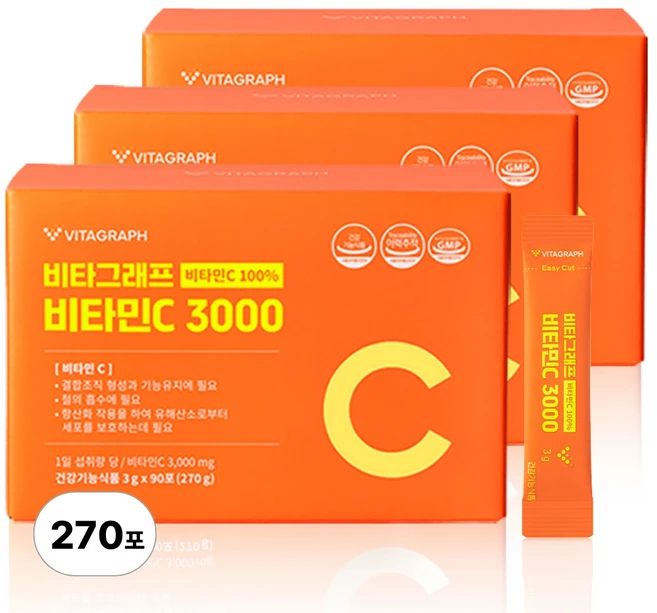 비타그래프 논지엠오 비타민C 3000, 270g, 3박스 - 쿠팡