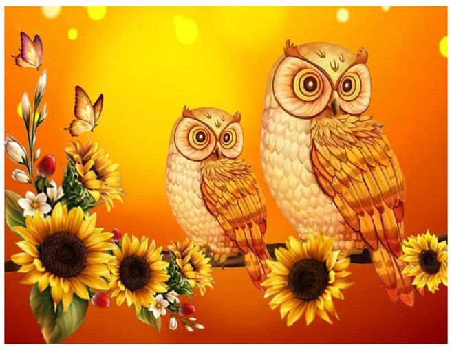 MJS 보석십자수 50x40cm (캔버스형) DIY 세트 MJ8, F10 - 황금부엉이 아기랑 아빠, 1세트