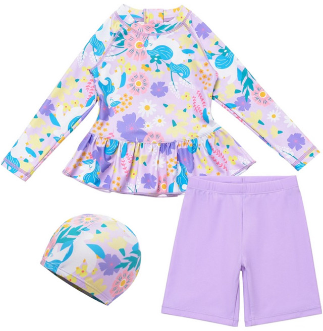 오르웨인 여아 플라워 프릴 키즈 래쉬가드 3종 세트