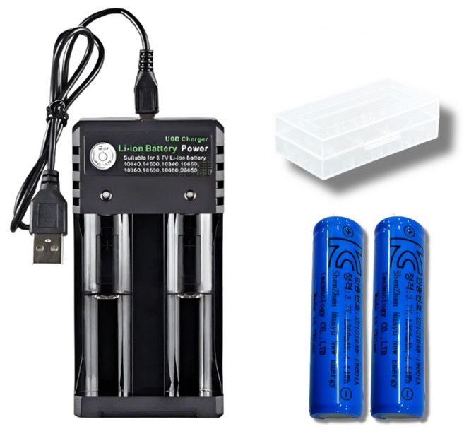 SGTIME 18650 1200mAh 리튬이온 보호회로 배터리 2p + 2구 멀티 충전기 케이스포함, 1세트, 2개입
